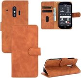 Voor Fujitsu F-42A / F-01L Effen Kleur Huidgevoel Magnetische Gesp Horizontale Flip Kalf Textuur PU Lederen Case met Houder & Kaartsleuven & Portemonnee (Bruin)