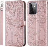 Voor Samsung Galaxy A72 5G Life of Tree Embossing Pattern Horizontale Flip Leather Case met Houder & Card Slot & Portemonnee & Fotolijst & Lanyard (Rose Gold)