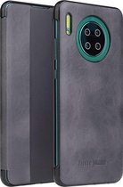 Voor Huawei Mate 30 Fierre Shann Crazy Horse Texture PU + PC Horizontale Flip Leather Case met Smart View Window & Sleep Wake-up Function (Grijs)