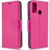 Voor Huawei P Smart (2020) Litchi Texture Pure Color Horizontale Flip PU lederen tas met houder & kaartsleuven & portemonnee & lanyard (Rose Red)