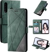 Voor Huawei P30 Lite Skin Feel Splicing Horizontale flip lederen hoes met houder & kaartsleuven & portemonnee & fotolijst (groen)