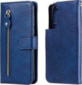 Voor Samsung Galaxy S21 5G Mode Kalf Textuur Rits Horizontale Flip Leren Case met Houder & Kaartsleuven & Portemonnee (Blauw)