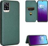 Voor vivo V20 4G (Indiase versie) koolstofvezel textuur magnetische horizontale flip TPU + pc + PU lederen tas met kaartsleuf (groen)