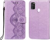 Voor Samsung Galaxy M30s / M21 Flower Vine Embossing Pattern Horizontale Flip Leather Case met Card Slot & Holder & Wallet & Lanyard (Purple)