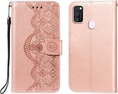 Voor Samsung Galaxy M30s / M21 Flower Vine Embossing Pattern Horizontale Flip Leather Case met Card Slot & Holder & Wallet & Lanyard (Rose Gold)