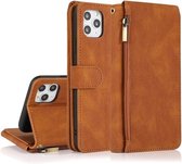 Skin-feel Crazy Horse Texture Rits Portemonnee Tas Horizontale Flip Leren Case met Houder & Kaartsleuven & Portemonnee & Lanyard Voor iPhone 11 Pro Max (Bruin)