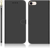 Voor iPhone 7/8 geïmiteerd spiegeloppervlak horizontaal flip lederen hoesje met houder & kaartsleuven & portemonnee & lanyard (zwart)
