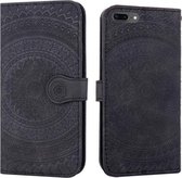 Voor iPhone 7 Plus & 8 Plus Geperst afdrukpatroon Horizontale flip PU lederen tas, met houder & kaartsleuven & portemonnee & & lanyard (zwart)