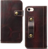 Voor iPhone 7/8 Denior Oil Wax Koeienhuid DK Magnetische Knop Horizontale Flip Leren Case met Houder & Kaartsleuven & Portemonnee (Donkerrood)