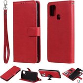 Voor Samsung Galaxy A21s 2 in 1 effen kleur afneembare PU lederen tas met kaartsleuven & magnetische houder & fotolijst & portemonnee & riem (rood)