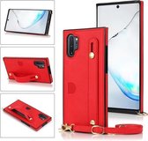 Voor Samsung Galaxy Note 10 Pro polsband PU + TPU schokbestendige beschermhoes met crossbody lanyard & houder & kaartsleuf (rood)