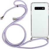 Voor Samsung Galaxy S10 + Four-Corner Anti-Fall transparante TPU beschermhoes met lanyard (paars)