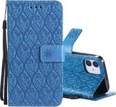 Geperst afdrukken Rotan bloempatroon Horizontale flip PU lederen tas met houder & kaartsleuven & portemonnee & fotolijst voor iPhone 12 mini (blauw)