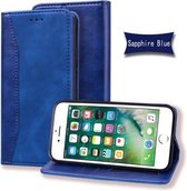 Voor iPhone 6 Zakelijke stiksels Horizontale flip lederen hoes met dubbele vouw & beugel & kaartsleuven & fotolijst & portemonnee (saffierblauw)