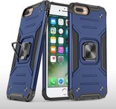 Voor iPhone 8 Plus & 7 Plus magnetisch pantser Schokbestendig TPU + pc-hoesje met metalen ringhouder (blauw)