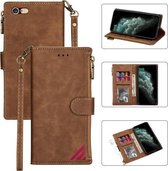 Rits Multi-kaartsleuven Horizontale flip PU lederen tas met houder & kaartsleuven & portemonnee & lanyard & fotolijst voor iPhone 6s Plus / 6 Plus (bruin)