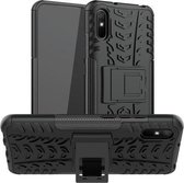 Voor Geschikt voor Xiaomi Redmi 9A Tyre Texture Shockproof TPU + PC beschermhoes met houder (zwart)