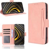 Voor Xiaomi Poco M3 Skin Feel Kalfspatroon Horizontale Flip lederen tas met houder & kaartsleuven & fotolijst (roze)