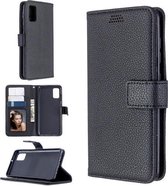 Voor Samsung Galaxy A41 Litchi Texture Horizontale Flip Leren Case met Houder & Kaartsleuven & Portemonnee & Fotolijst (Zwart)