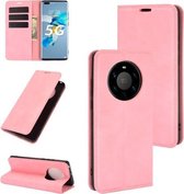 Voor Huawei Mate 40 Pro + Retro-skin Business magnetische zuignap lederen hoes met houder & kaartsleuven & portemonnee (roze)