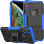 Tyre Texture TPU + PC schokbestendig hoesje voor iPhone X / XS, met houder (blauw)