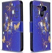 Voor LG K51 Gekleurde tekening patroon Horizontale flip lederen tas met houder & kaartsleuven & portemonnee (paarse vlinder)