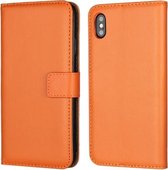 Leren horizontale flip-holster voor iIPhone XS Max, met magnetische sluiting en beugel en kaartsleuf en portemonnee (oranje)