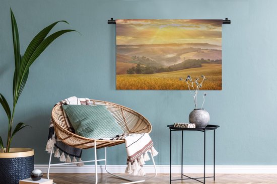 Tapisserie Tuscan Mist - Brume matinale toscane dans la vallée Tapisserie coton 90x60 cm - Tapisserie avec photo