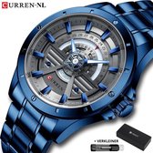 Horloges voor Mannen Heren Horloge Curren Herenhorloge Watch - Jongens Horloges - Incl. Horlogebox Geschenkdoos & Versteller - Blauw Grijs - Litts®