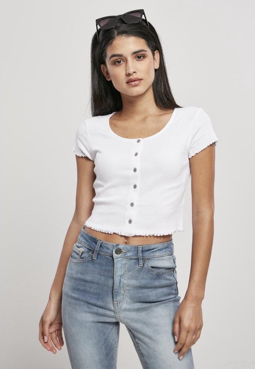Urban Classics Button Up Rib Crop top 5XL Wit