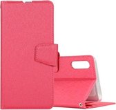 Zijden textuur horizontaal flip lederen hoesje voor Galaxy A10 / M10, met houder & kaartsleuven & portemonnee & fotolijst (magenta)