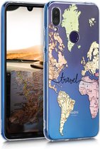 kwmobile telefoonhoesje voor Xiaomi Redmi Note 7 / Note 7 Pro - Hoesje voor smartphone in zwart / meerkleurig / transparant - Travel Wereldkaart design