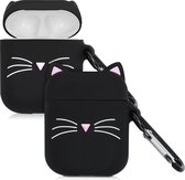 kwmobile Hoes voor Apple Airpods 1 & 2 - Siliconen cover voor oordopjes in zwart / wit - Kat design