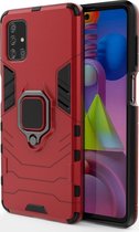 Samsung Galaxy M51 Hoesje - Mobigear - Armor Ring Serie - Hard Kunststof Backcover - Rood - Hoesje Geschikt Voor Samsung Galaxy M51