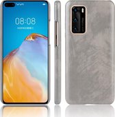 Voor Huawei P40 Shockproof Litchi Texture PC + PU Case (grijs)