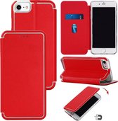 Voor iPhone SE (2020) Ultradunne magnetische hoes van leer met houder en kaartsleuf (rood)