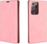 Samsung Galaxy Note20 Ultra Hoesje - Mobigear - Retro Slim Serie - Kunstlederen Bookcase - Roze - Hoesje Geschikt Voor Samsung Galaxy Note20 Ultra