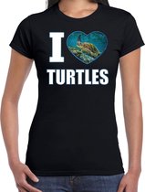 I love turtles t-shirt met dieren foto van een schildpad zwart voor dames - cadeau shirt schildpadden liefhebber 2XL