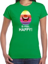 Vrolijk Paasei ei feel happy t-shirt / shirt - groen - dames - Paas kleding / outfit XS