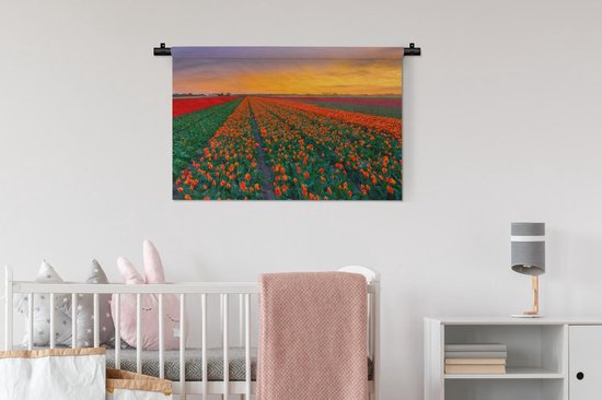 Tapisserie murale Paysages Pays- Nederland - Champs de tulipes en Holland méridionale Tapisserie murale coton 90x60 cm - Tapisserie murale avec photo