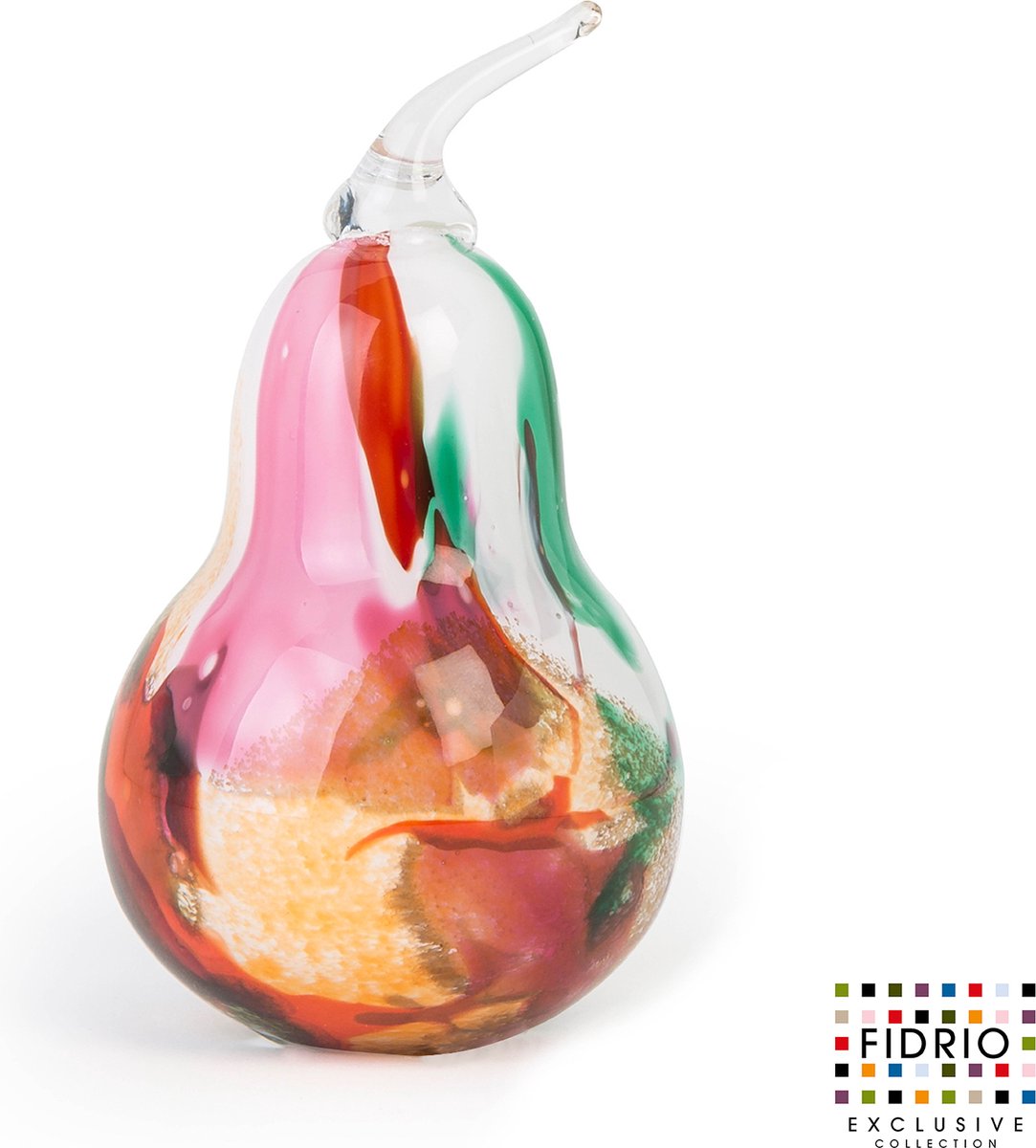 Design beeld Pear - Fidrio MIXED COLOURS - glas, mondgeblazen - hoogte 16 cm