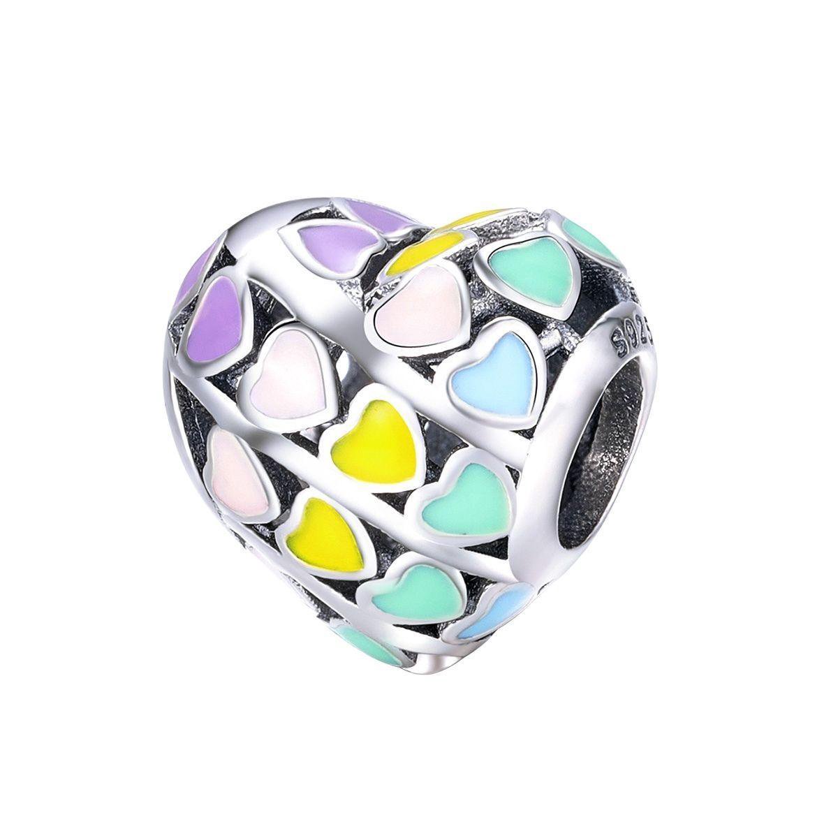Multi heart regenboog hart bedel | love bead | Zilverana | geschikt voor alle bekende merken | 925 zilver | moederdag