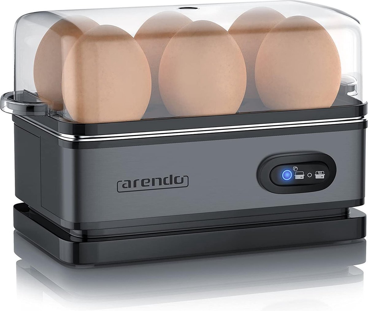 arendo Cool Grey Lampe de contrôle Cuiseur à œufs Cuiseur à œufs en Acier Inoxydable pour 1 à 8 œufs Régulateur de Vitesse de dureté DREI 500 W Passe au Lave-Vaisselle 