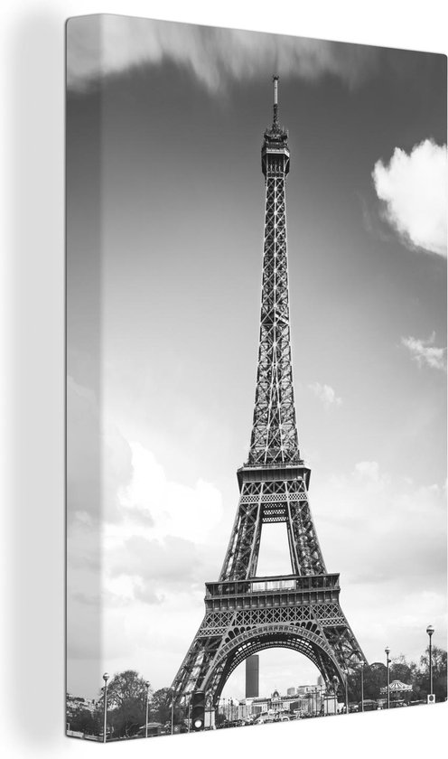 Canvas Schilderij De Eiffeltoren tussen de wolken - 40x60 cm - Wanddecoratie