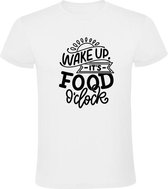 Wake up its food o clock Heren t-shirt | eten | wekker | wakker worden | grappig | cadeau | Wit