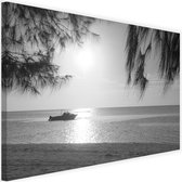 Schilderij Motorboot op zee, 2 maten, zwart-wit, Premium print