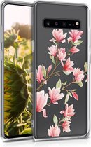 kwmobile telefoonhoesje voor Samsung Galaxy S10 5G - Hoesje voor smartphone in poederroze / wit / transparant - Magnolia design