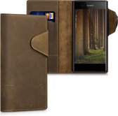 kalibri telefoonhoesje voor Sony Xperia XA1 Plus - Hoesje met pasjeshouder en standaard - bruin - Wallet case