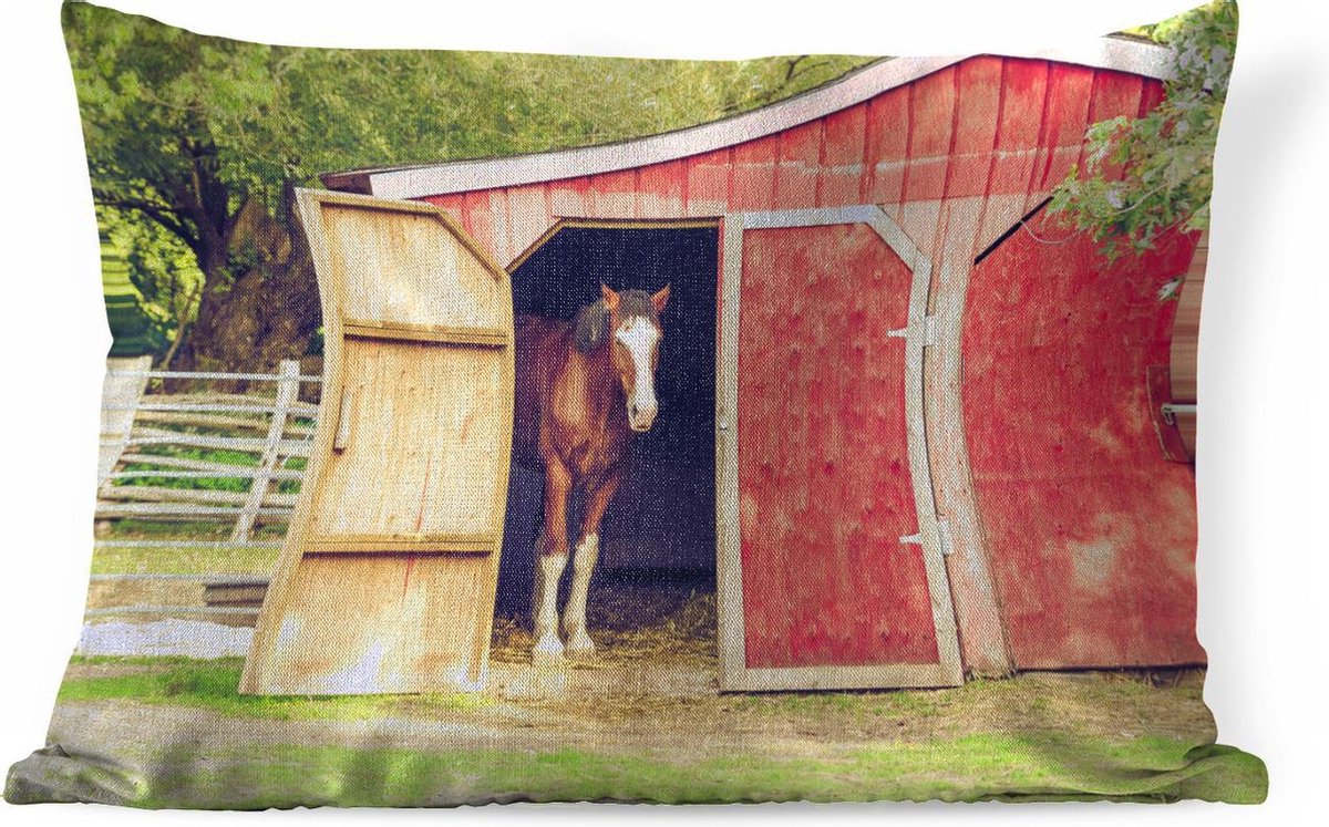 Sierkussens - Kussen - Clydesdale paard in de stal - 60x40 cm - Kussen van katoen - PillowMonkey