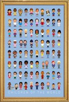 JUNIQE - Poster met houten lijst Vintage kinderen van de wereld -20x30
